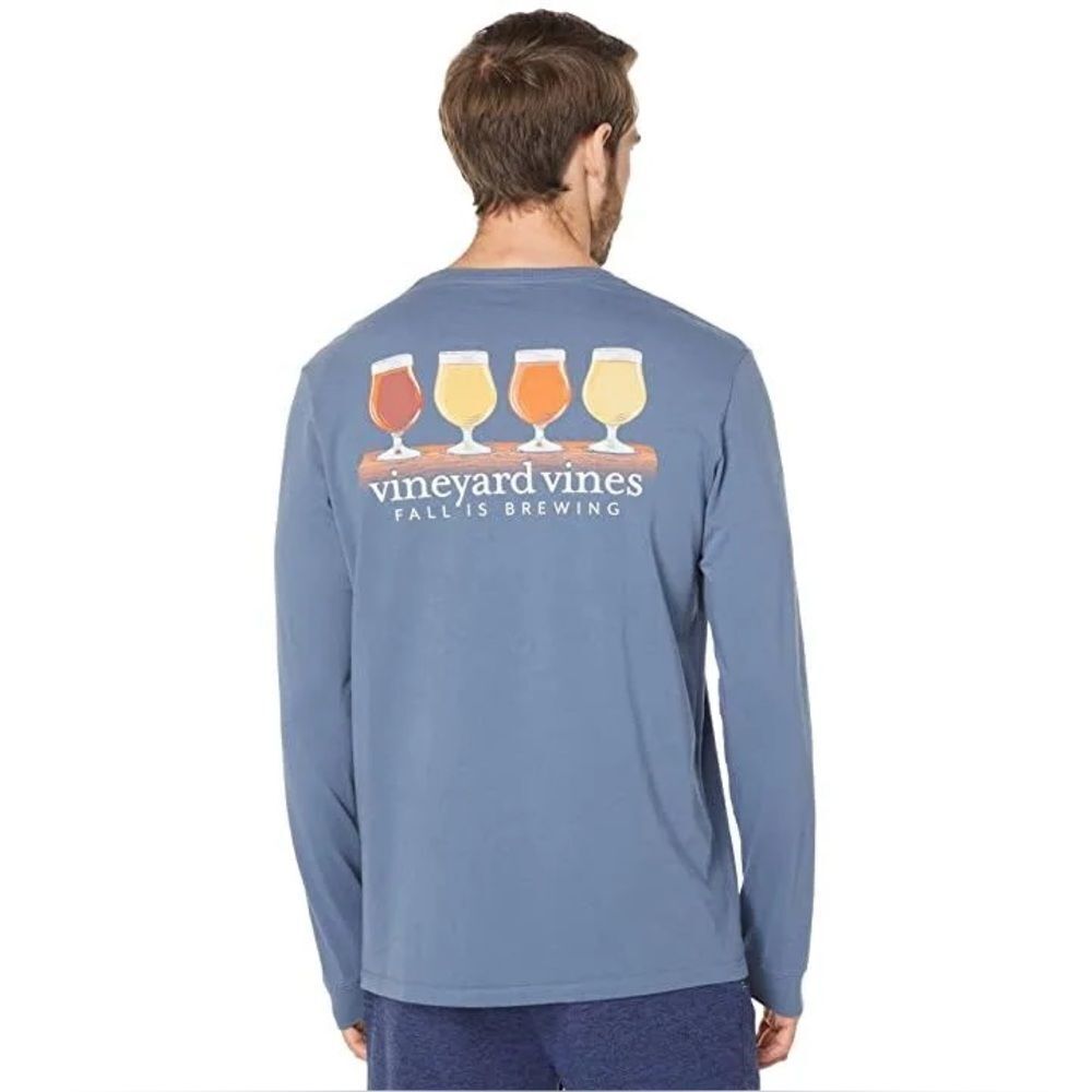 Vineyard Vines Men’s Blue Fall Is Brewing Long-Sleeve Pocket Tee - Picture 6 of 7